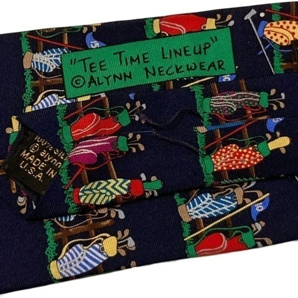 Allyn GOLF Mens Silk Neck Tie Necktie Tee Time Lineup Blue Golfbags